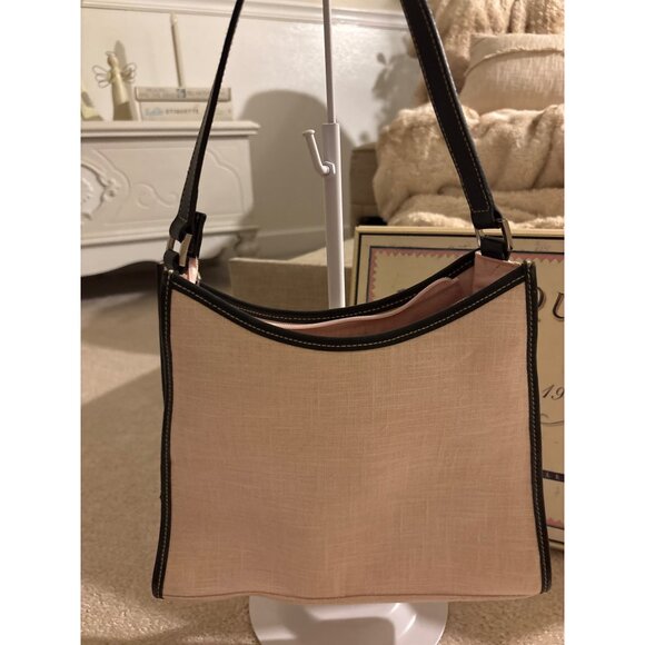 Vintage Ralph Lauren Beige Linen Handbag With Black Leather Trim - Picture 7 of 16